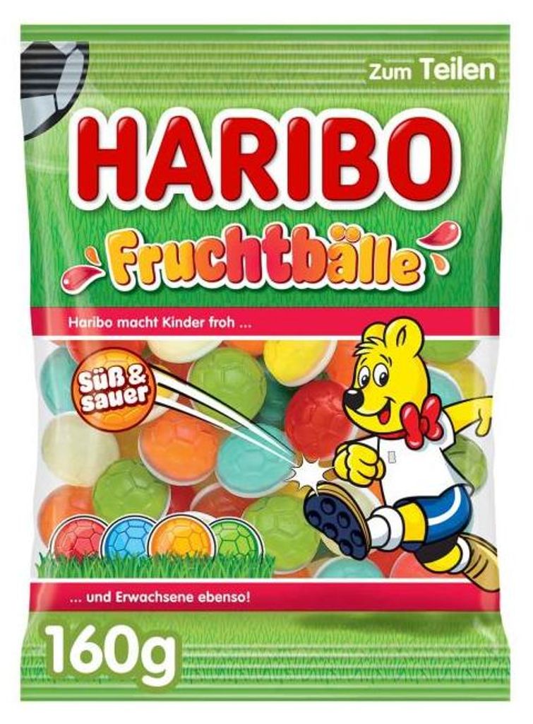 HARIBO WM Fruchtbälle Tüte süß / saures Fruchtgummi mit Produktbild 