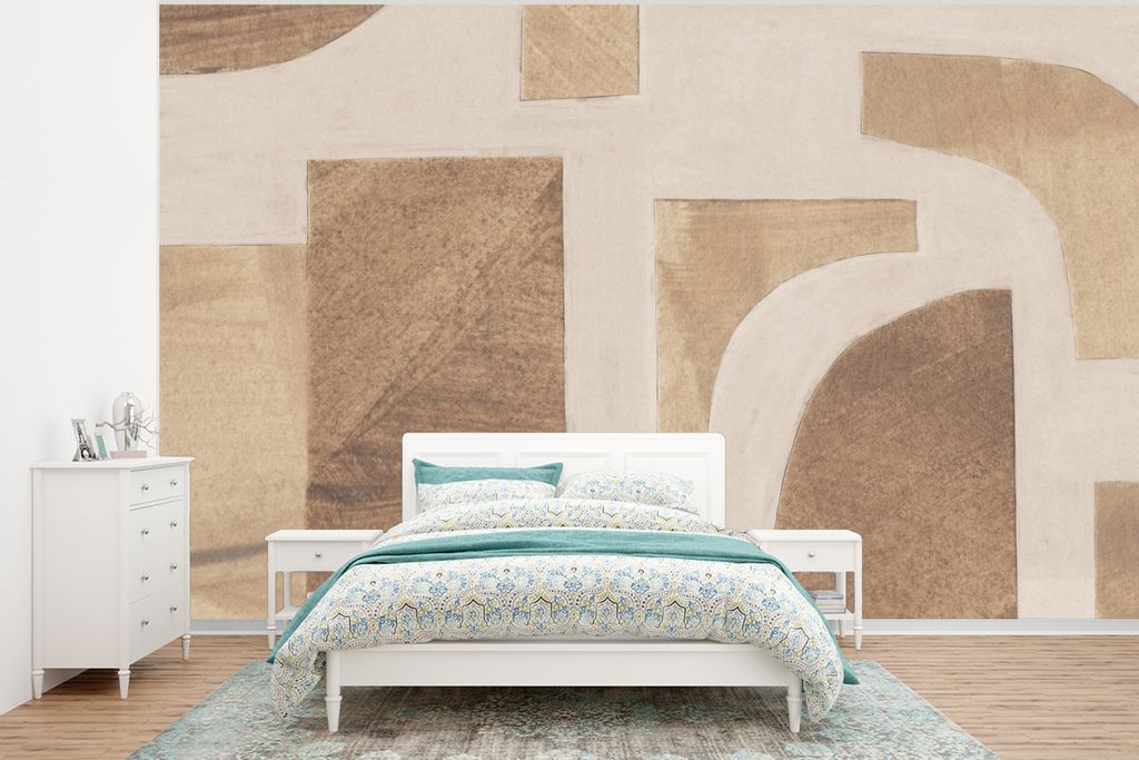 MuchoWow Fototapete für Wohnzimmer oder Schlafzimmer Wandtapete Vinyl Motivtapete Formen - Abstrakt - Puzzle - Holz - 320x240 cm - Tapeten
