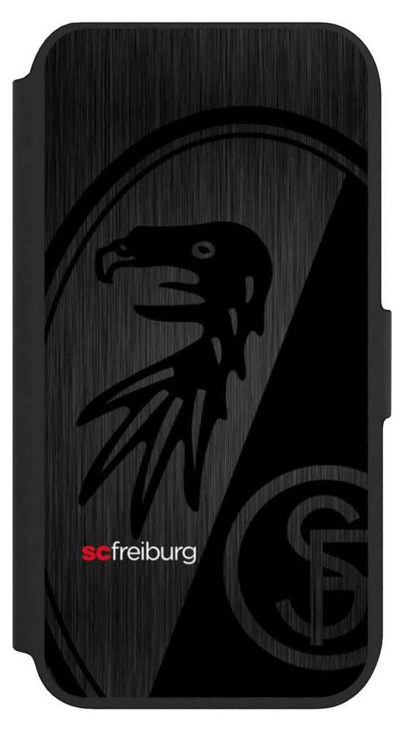 NIVOCASE Klapphülle für Apple iPhone 7 Handyhülle aus Kunst Leder NIVOflip schwarz Metallic Look Offizielles Lizenzprodukt SC Freiburg