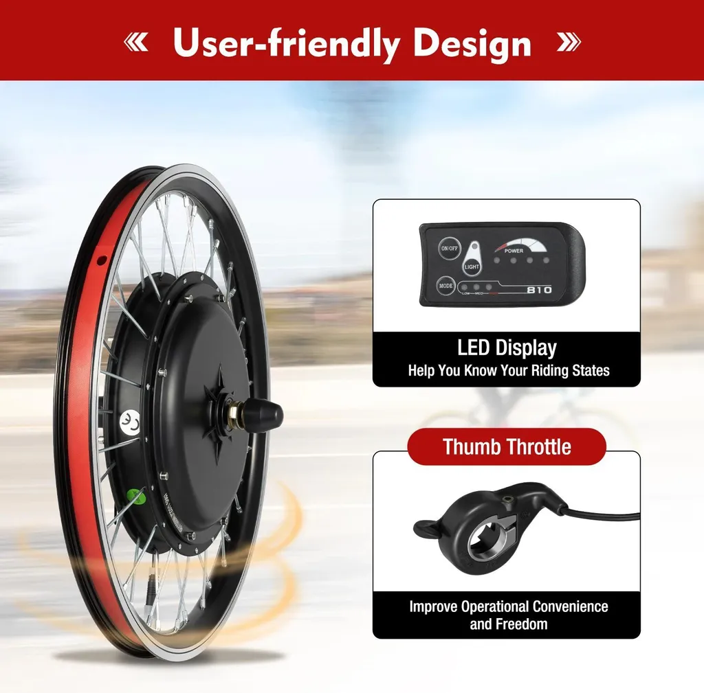 Set complet électrification vélo avant moteur sans balais et LED noir - 3