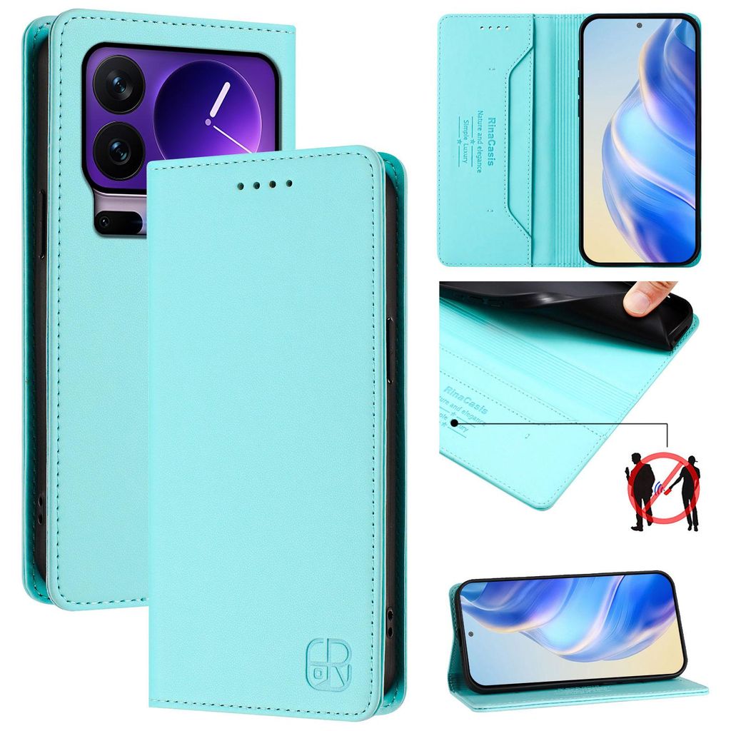 Lederhülle für Xiaomi 17 Pro Hülle Flip Brieftasche Kartenfächern Ständer Schutzhülle Türkis