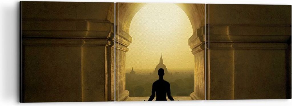Bild auf Leinwand - Leinwandbild - 3 Teile - Meditation Tempel Schatten - 120x40cm - Wand Bild - Wanddeko - Wandbilder - Leinwanddruck - Bilder - W...