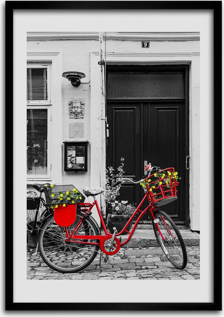 Bild - Bilderrahmen - 50 cm x 70 cm - MDF - Rahmen - Wandkunst City-Fahrrad