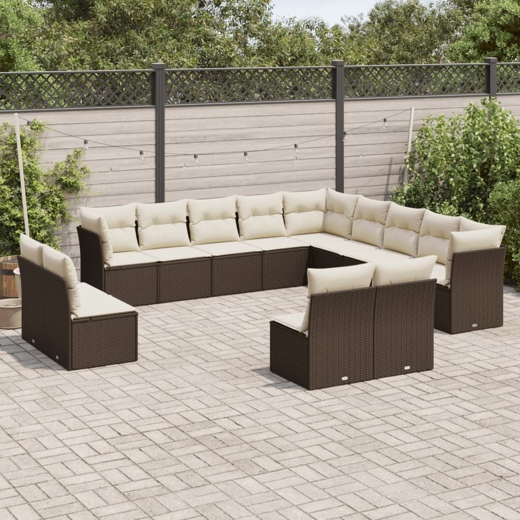 Design 13-tlg. Garten-Sofagarnitur mit Kissen Braun Poly Rattan, Gartenmöbel-Sets 2024 Neu