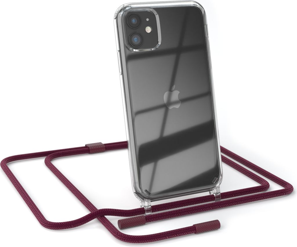 EAZY CASE Handykette für Apple iPhone 11, Clear Case aus Silikon, mit Umhängeband, abnehmbare Endstücke, Handyband in Rot