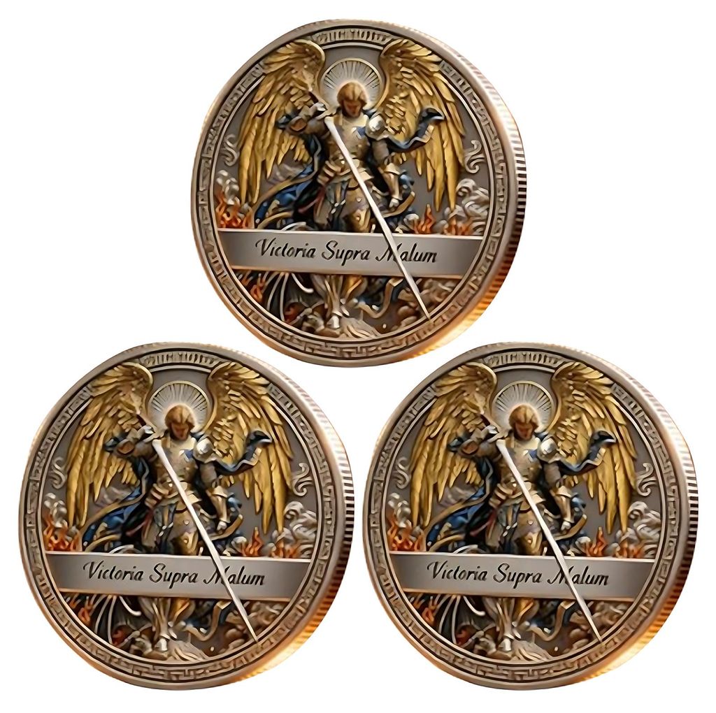 1/2/3 Stück doppelseitige Sammlermünze mit Erzengel-Motiv, Metallgravur, St. Michael Souvenirmünze, christliches Glaubenssymbol, Dekoration, rel...