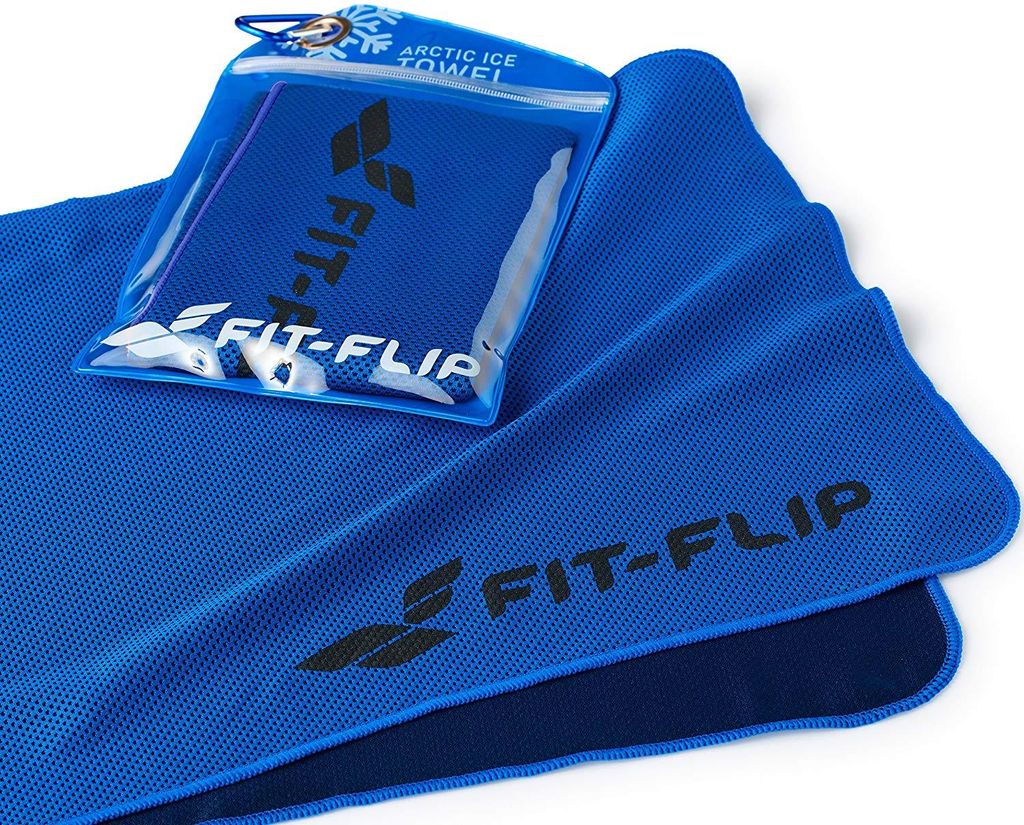 Fit-Flip Kühlendes Handtuch Perfekt als Mikrofaser Sporthandtuch oder Kühltuch - Cooling Towel für Fitness, Sport, Reise, Yoga Set blau- neu