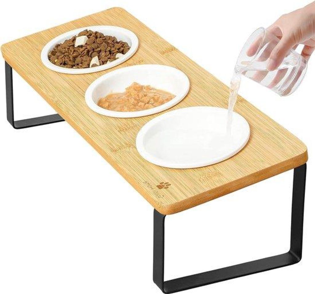 Katzenkorb - Hochbeet - Keramik-Essensteller - Holz-Litterbox - 12cm Durchmesser - Katzenfutterstation - Holz