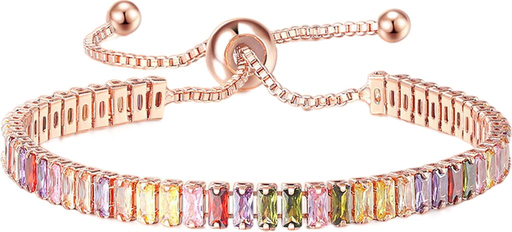 Damen-Armband mit mehrfarbigem Zirkonia, verstellbarer Perlen-Armreif für Party-C