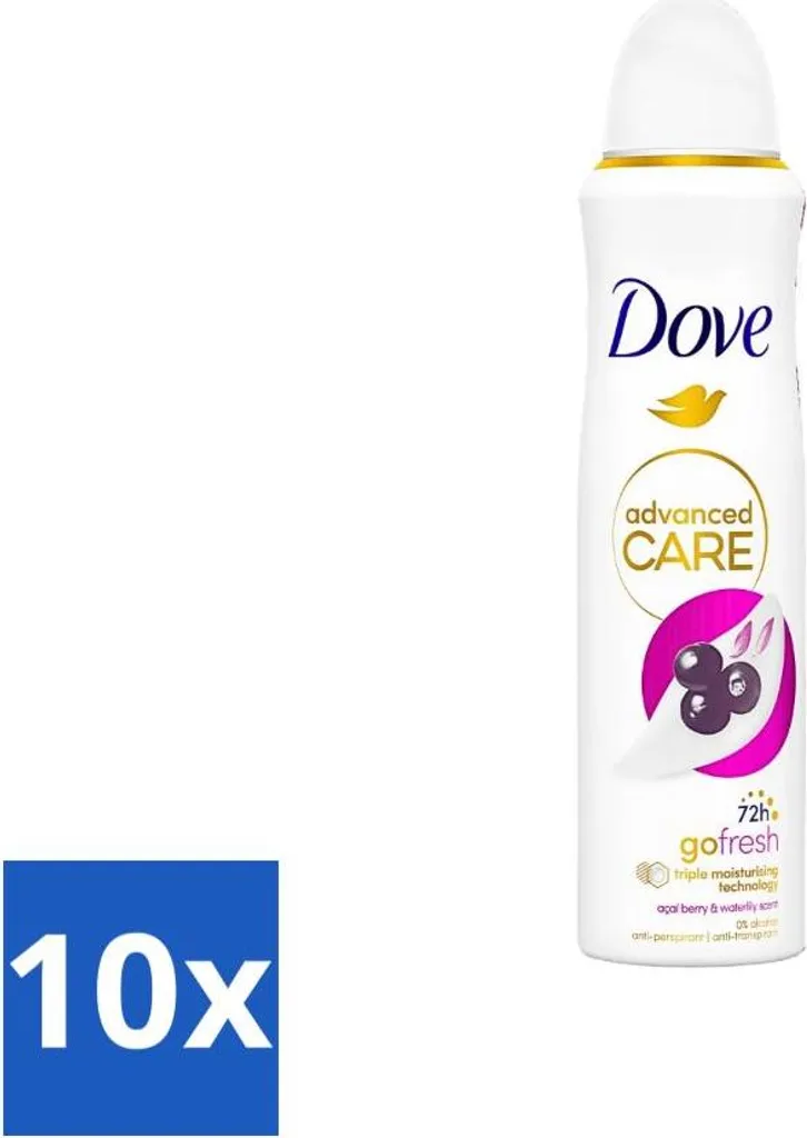 Dove Spray Bacca di Acai e Ninfea 150ml - Set Risparmio 10 Pezzi