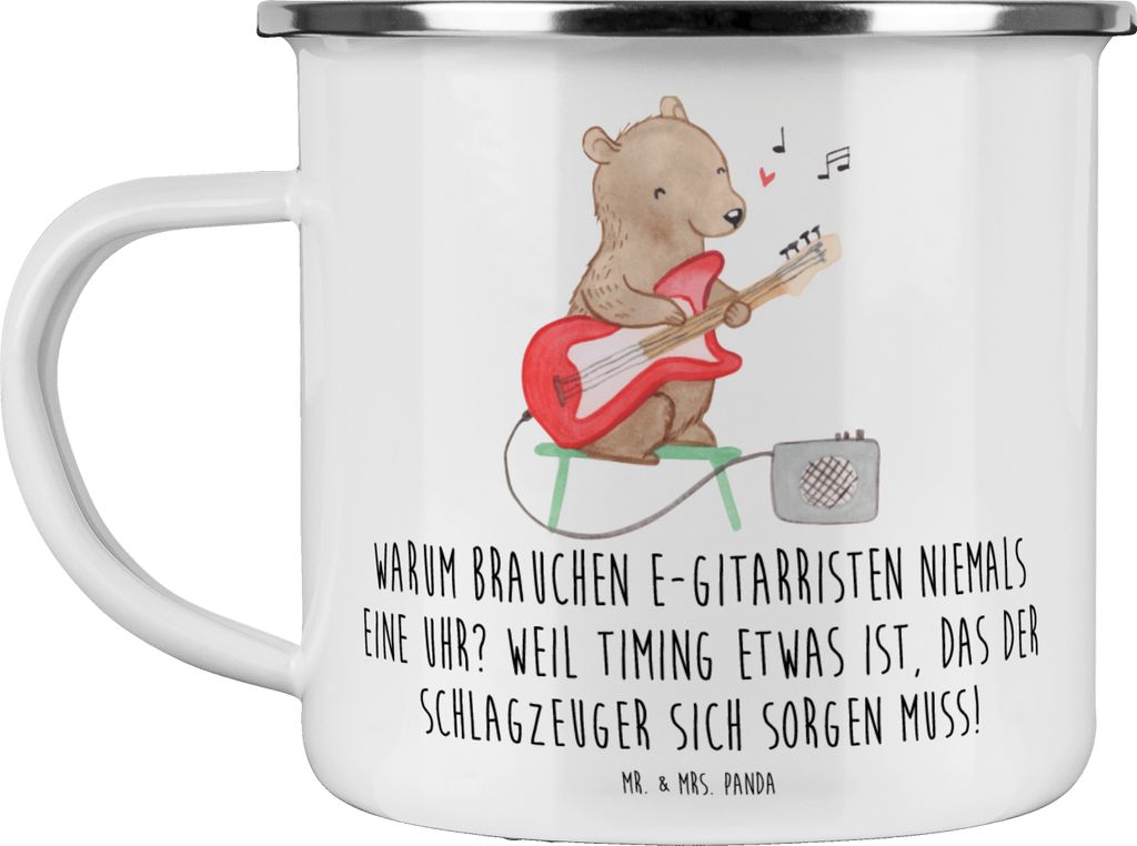 Mr. & Mrs. Panda Teetasse E-Gitarre Timing - Weiß - Geschenk, Teebecher, Spieltechniken, Emaille Becher, Musikgenre, Pott, Tasse, Lernen, Musik, B...