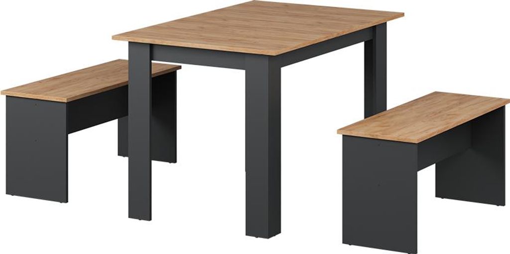 Esstisch Set Vicco Sentio Anthrazit/Goldkraft Eiche 112 x 73.6 cm mit 2 Bänken, Model 37270
