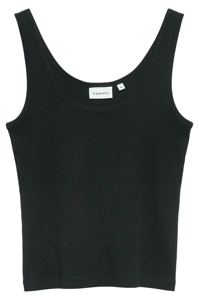 Comma Damen T-Shirt gerippt V-Ausschnitt Slim Fit Grau/Schwarz Größe 40