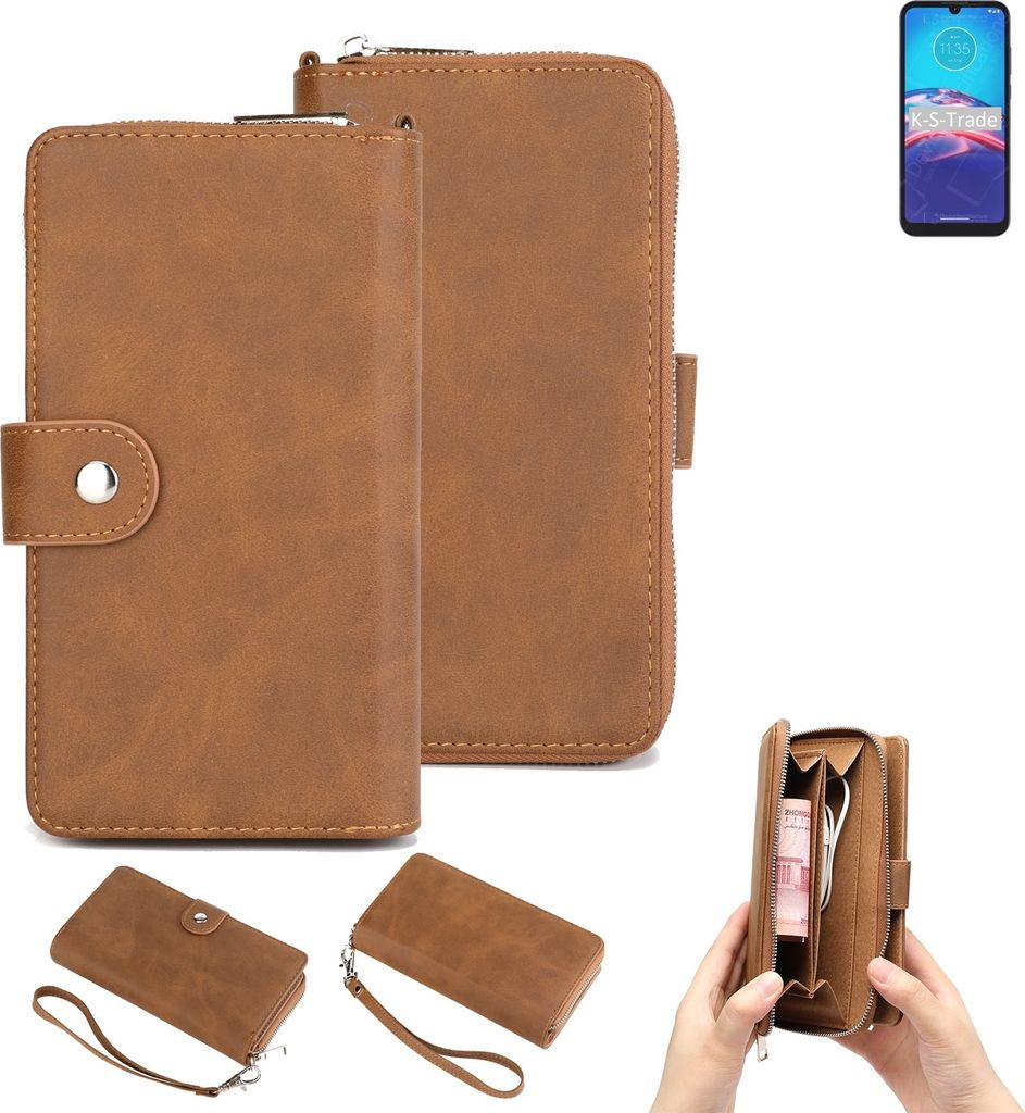 K-S-Trade Handyhülle Schutzhülle kompatibel mit Motorola Moto E6i & Portemonnee Tasche Handytasche Case Etui Geldbörse Wallet braun (1x)