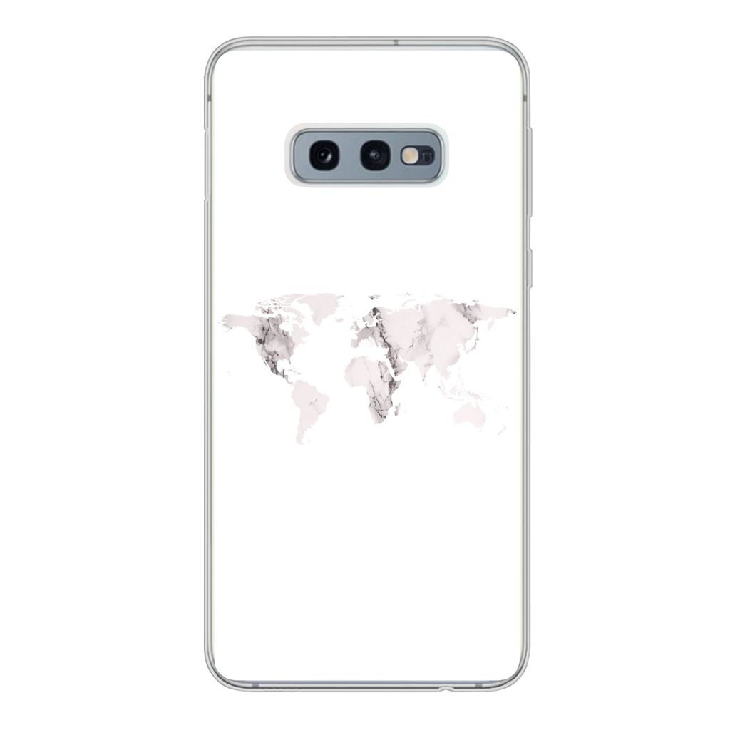 MuchoWow Handyhülle Schutzhülle Hülle für Samsung Galaxy S10e Weltkarte - Marmor - Weiß Silikon Softcase Handy Hülle - Handy