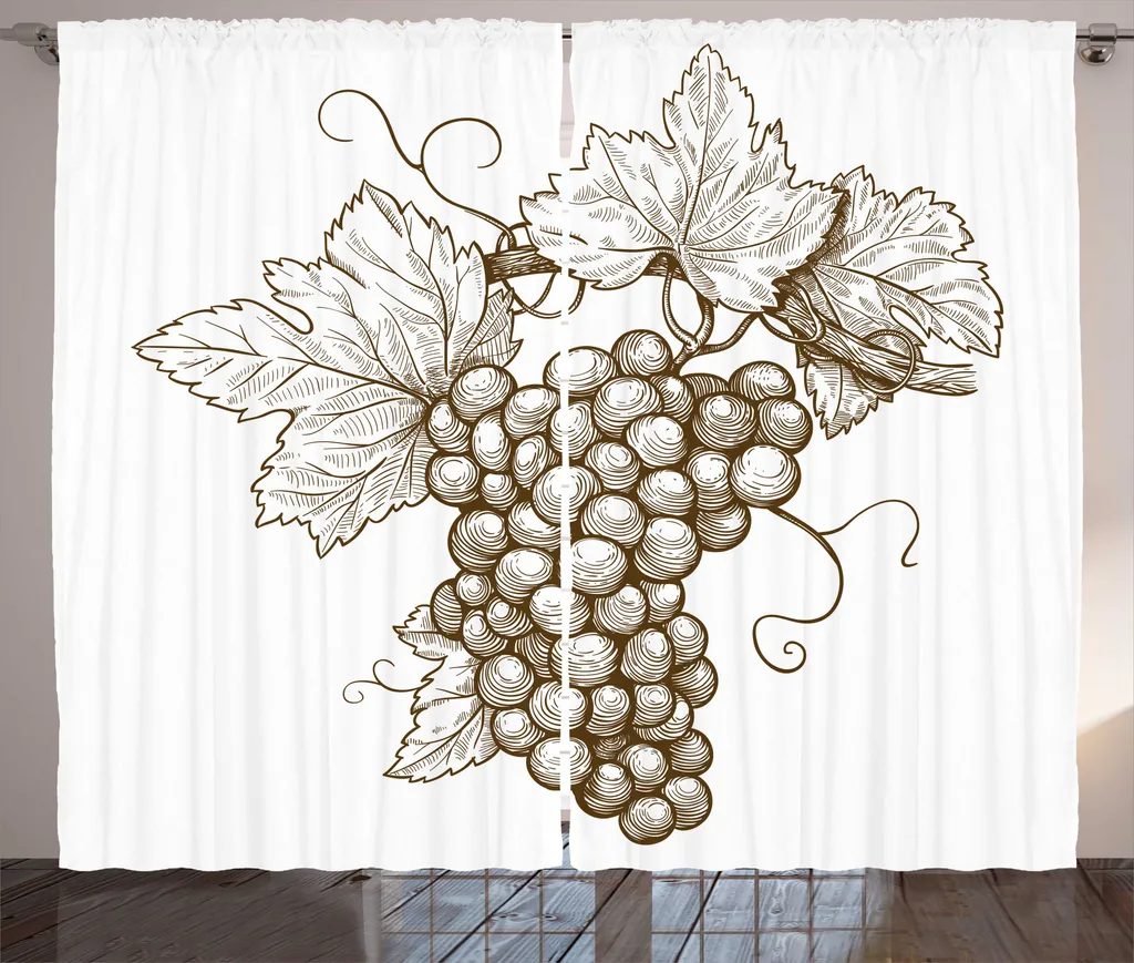 ABAKUHAUS Rideau Rustique Motif Raisin Marron et Blanc 280 x 225 cm