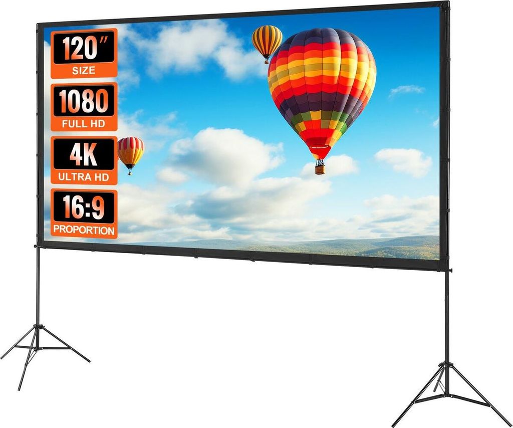 Projector Screen with Stand, 120 inch 16:9 4K 1080 HD Outdoor Movie Screen with Stand, Wrinkle-Free Projection Screen with Tripods and Carry Bag, f...