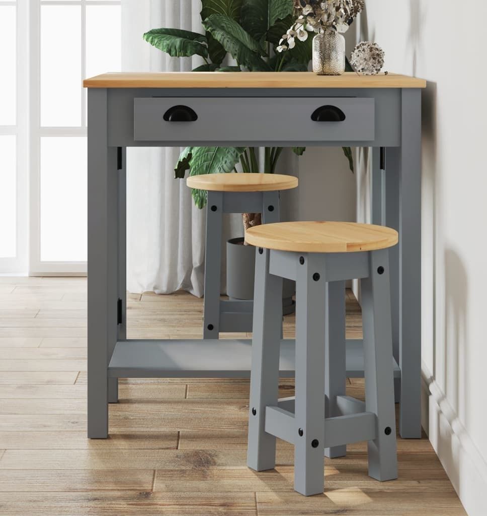 Design Barhocker 2 Stk. Grau Massivholz Kiefer, Esszimmer 2024 Neu