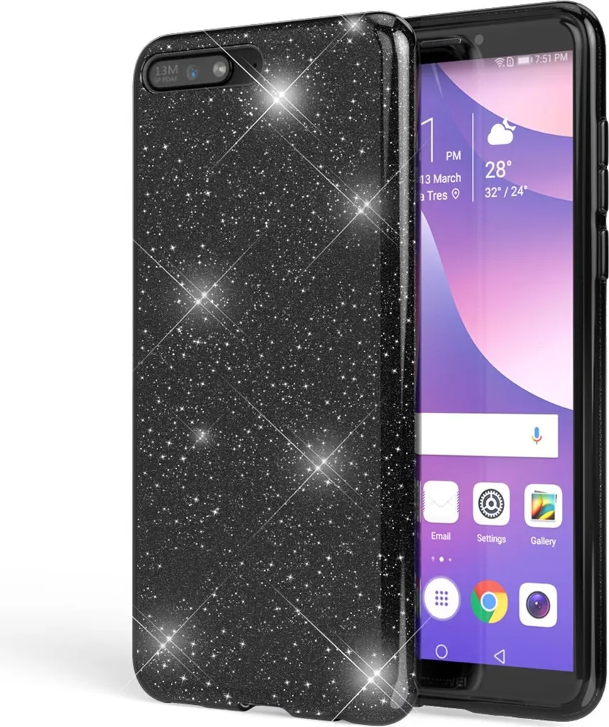 Custodia NALIA Huawei Y6 2018 Silicone Glitter Nero | Cover Brillante