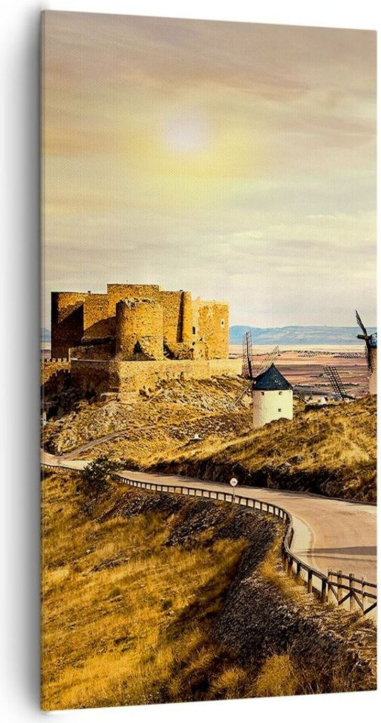 Bild auf Leinwand - Leinwandbild - Windmühle andalusien landschaft - 65x120cm - Wand Bild - Wanddeko - Leinwanddruck - Bilder - Kunstdruck - Leinw...