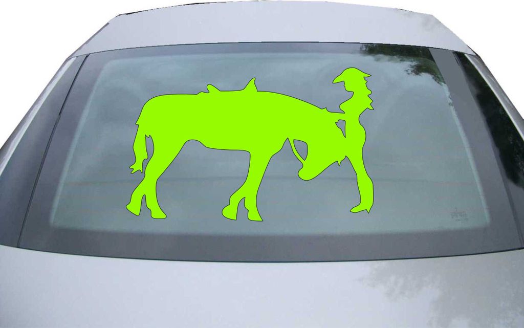 Indigos UG - Aufkleber Heckscheibe & Motorklappe DE6307 - neongrün - 600x371 mm - Cowgirl With Horse - John - Auto Scheiben Fenster Heckklappe Tun...