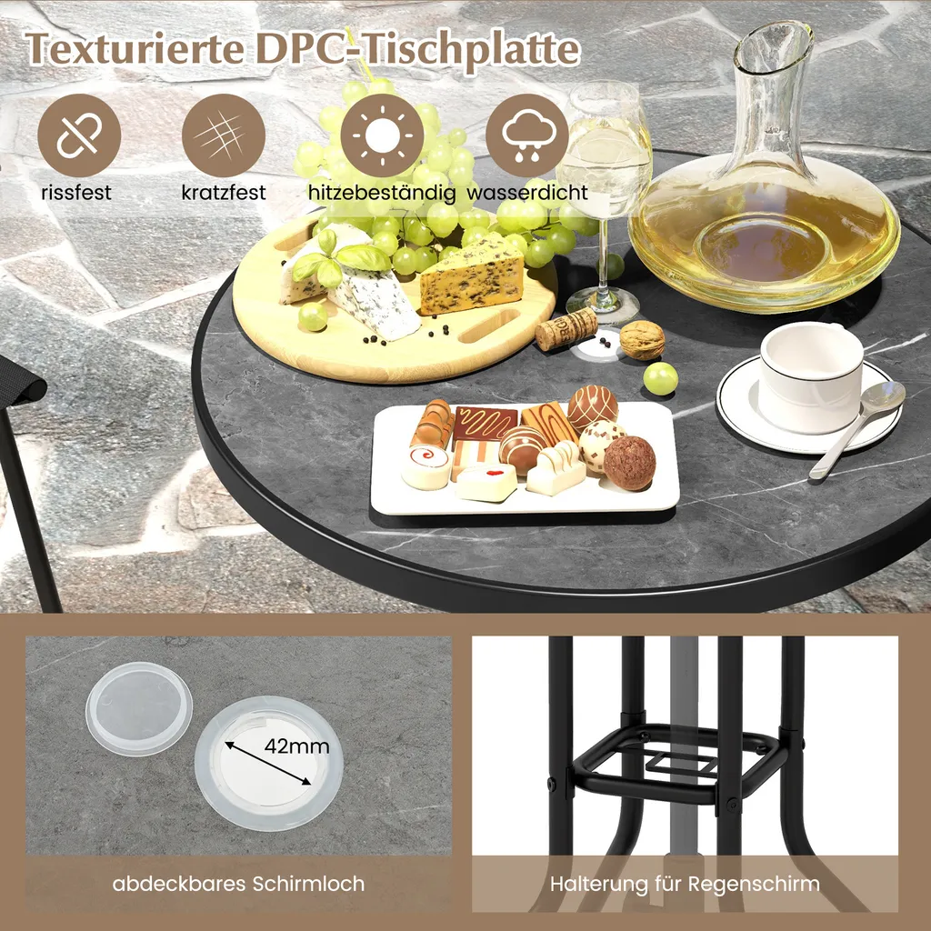 Ensemble Table de Balcon et 2 Chaises Pliantes pour Petits Espaces Noir - 4