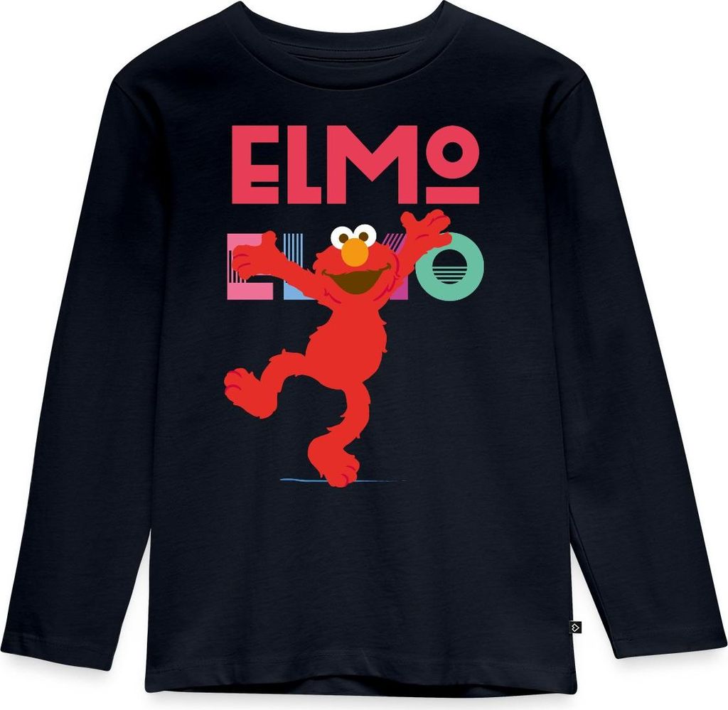 Spreadshirt Sesamstraße Elmo Springt vor Freude Kinder Premium Langarmshirt, 134/140 (8 Jahre), Navy