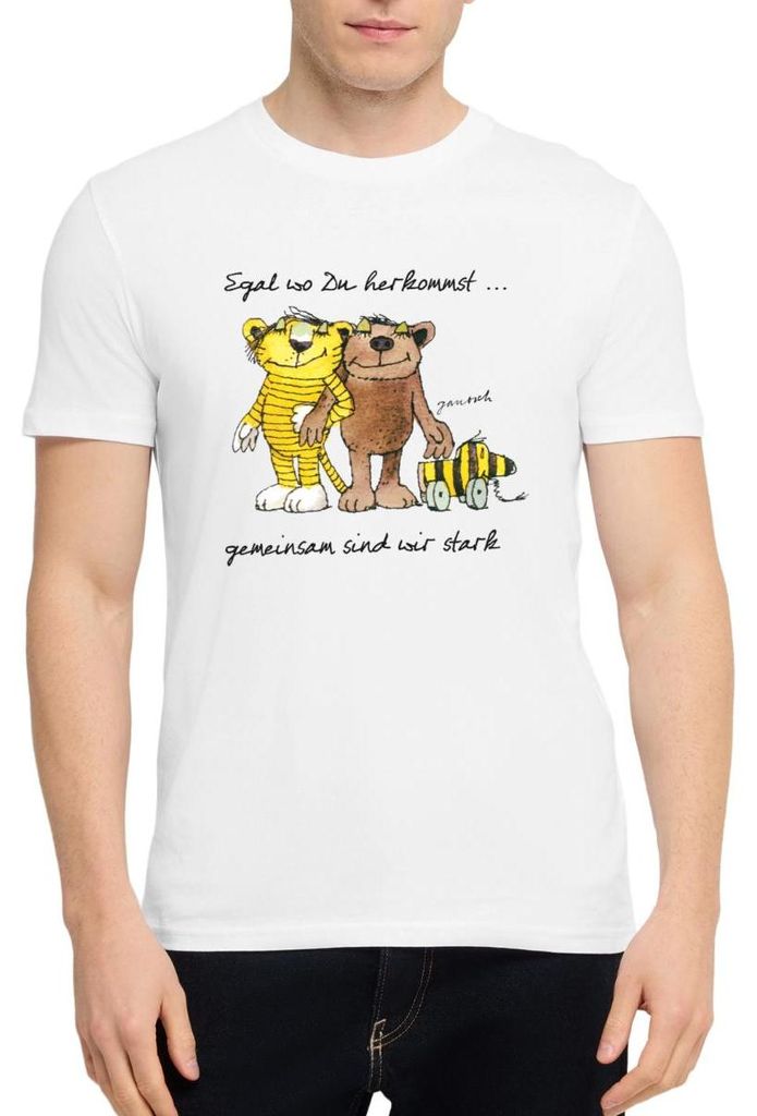 Spreadshirt Janosch Bär Tigerente Tiger Gemeinsam Stark Uni Bio T-Shirt, L, Weiß