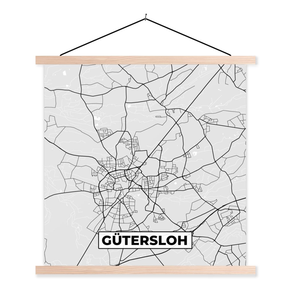 MuchoWow Textilposter Stadtplan - Karte - Deutschland - Karte - Gütersloh 120x120 cm mit holzfarbenen Rahmen - Textil-Poster