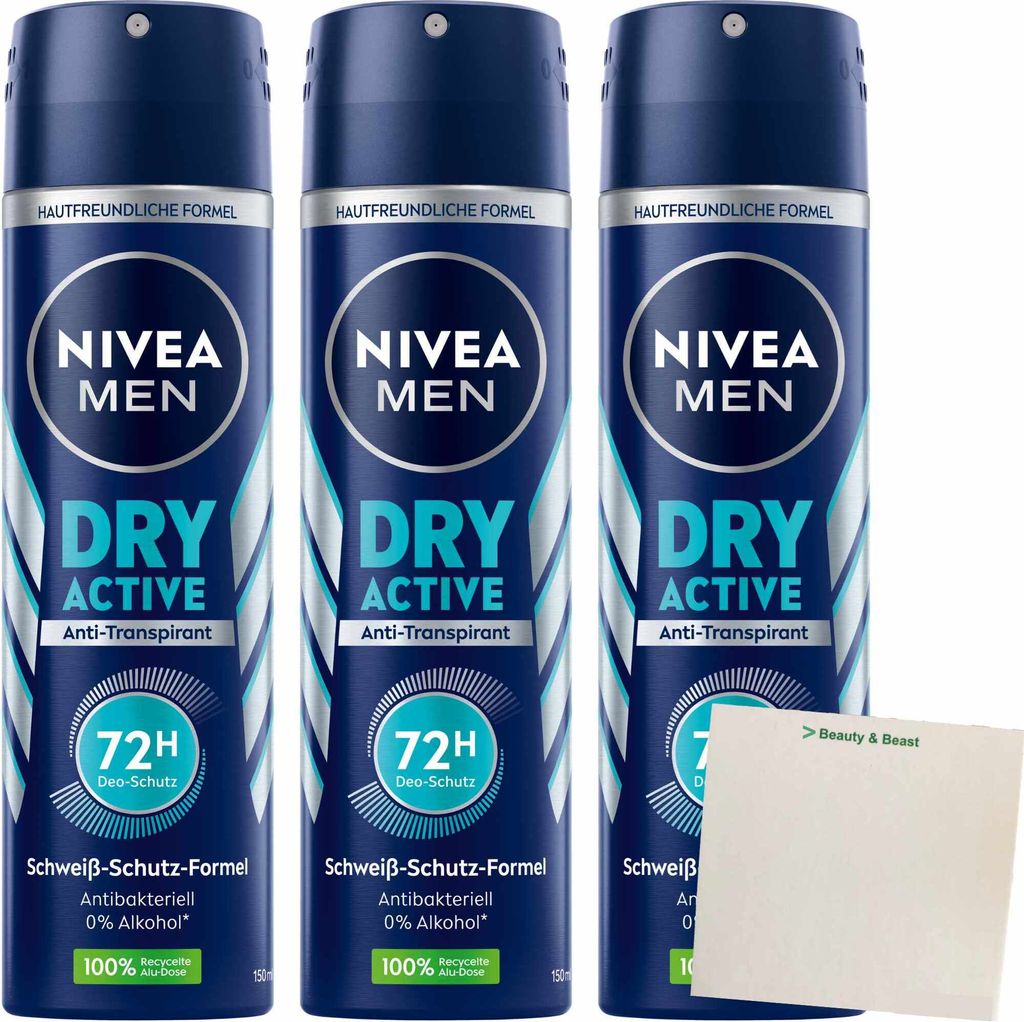 Nivea Men Deo Spray Dry Active 3er Pack (3x150ml Flasche) + usy Block