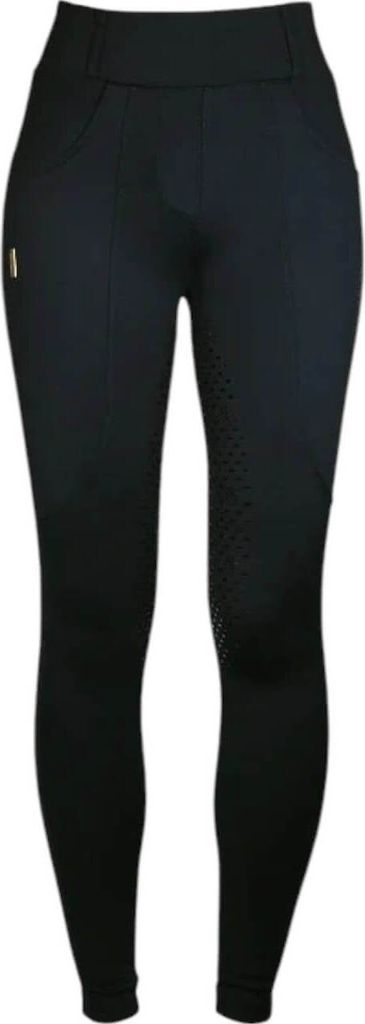 Equestrian Stockholm Reithose Damen Full-Grip Compression Supreme Dressur Hose Black Gold L