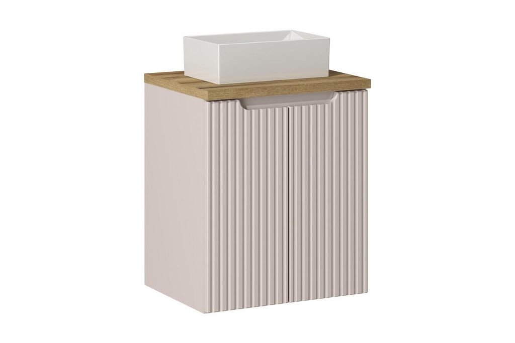 Badmöbel-Set Aufsatzwaschbecken & Unterschrank (50 cm 2 Türen) Mit Arbeitsplatte 50 cm , Nova Cashmere N BM165 - Kaschmir Matt/ Evoke Oak