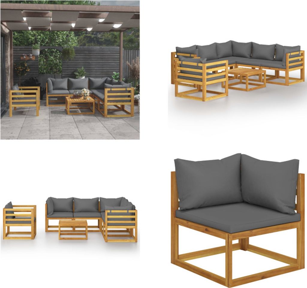 vidaXL 7 tlg. Garten Lounge Set mit Auflagen Massivholz Akazie - Garten-Lounge-Set - Garten-Lounge-Sets - Modulares Sofa-Set - Modulare Sofa-Sets