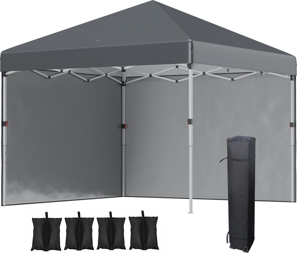 Fortuna Lai Faltpavillon 2,97 x 2,97 m mit Seitenwänden, UV-Schutz Campingzelt, Partyzelt mit Sandsack, Stahl dunkelgrau für Garten & Terrasse