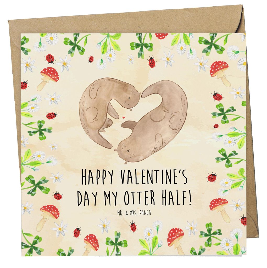 Mr. & Mrs. Panda Glückwunschkarte Otter Valentine - Naturpapier - Geschenk, Grußkarte, doppelkarte, Freundin, für Frauen, Valentinstag, anlasska...