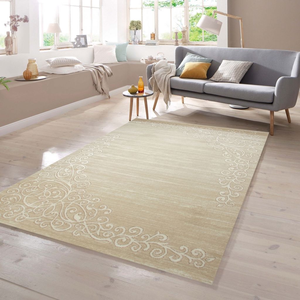 Moderner Teppich mit Glitzergarn Floral Muster Meliert in Beige Creme Größe - 120 x 160 cm