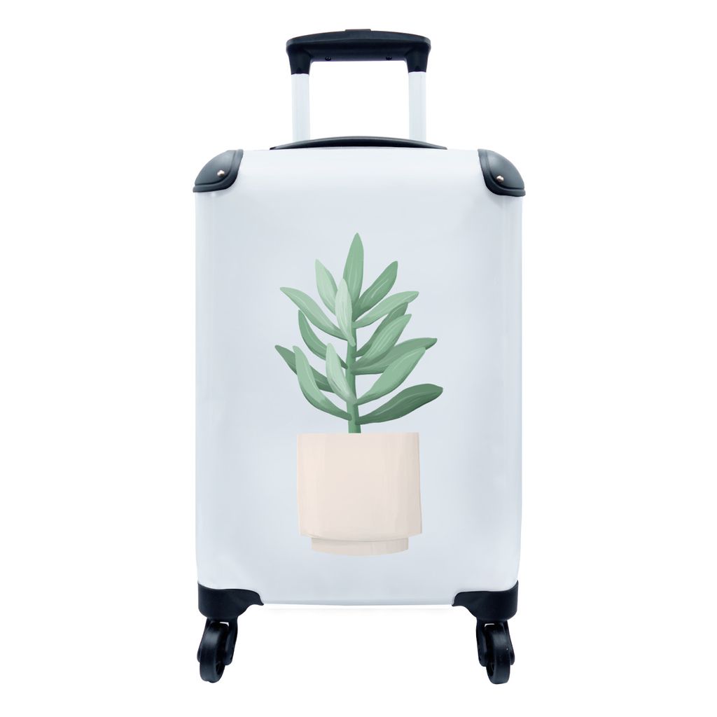MuchoWow Koffer Handgepäck Trolley Rollkoffer Kleine Reisekoffer mit 4 Rollen - Pflanzen - Sukkulenten - Pastell - Cabin Size < 55x40x23 cm & 55...