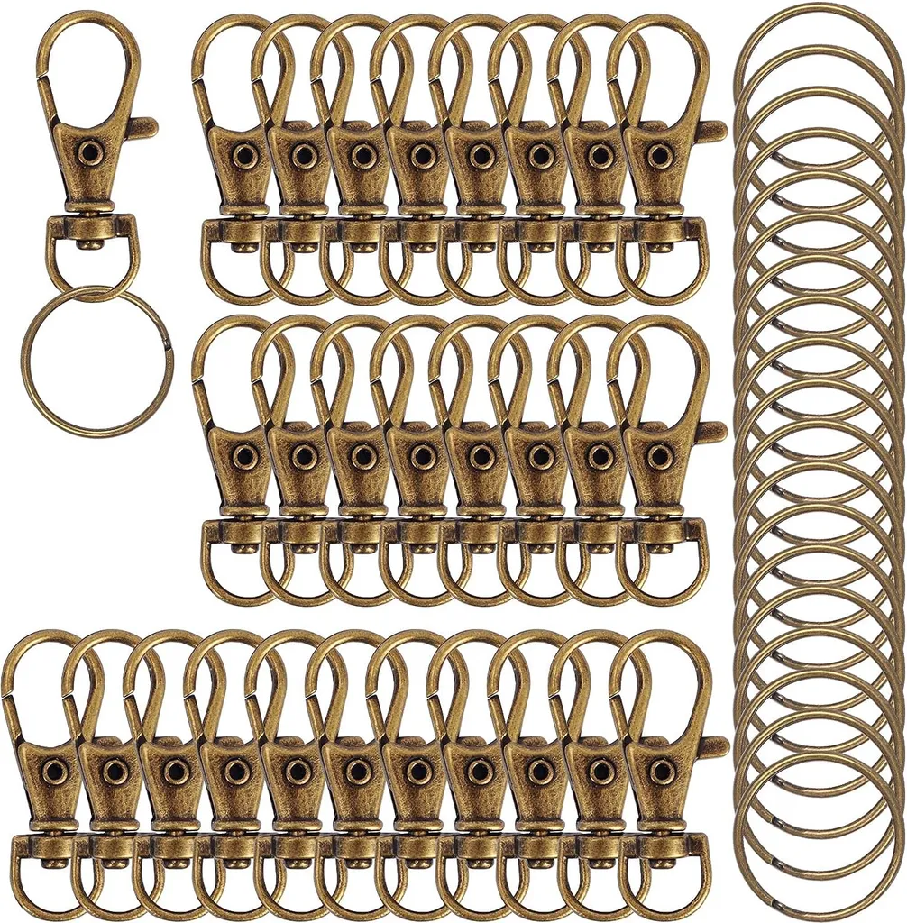 Kit 60 Pezzi Portachiavi Bronzo - Ganci e Anelli in Metallo per Rivendita
