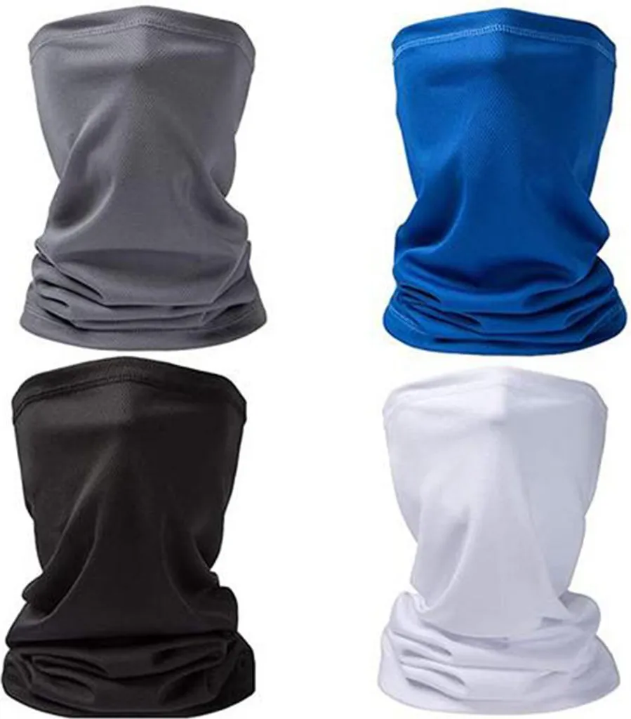 Sciarpa con protezione UV, 4 pezzi, maschera multifunzionale per l'outdoor, la pesca e il ciclismo, nero/grigio scuro/blu/bianco
