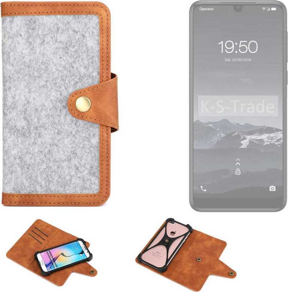 K-S-Trade Handyhülle kompatibel mit Qilive Q3 Schutzhülle Filz-Hülle Kunst-Leder hellgrau braun (1x)