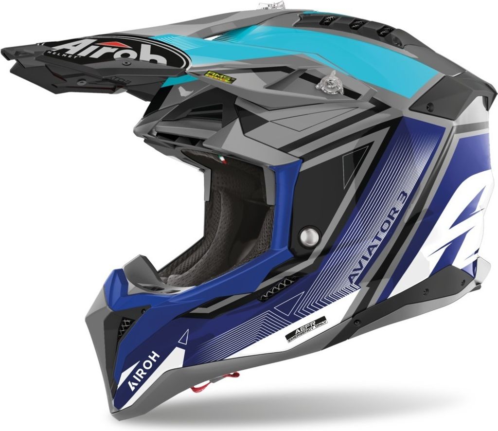 Crosshelm Schutzhelm Motorradhelm Quad AIROH Aviator 3.0 League Blau Größe XL