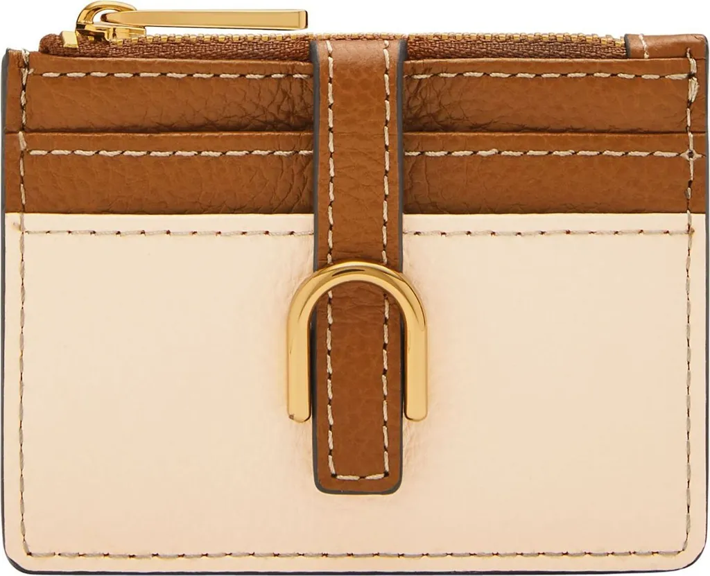 Porte-cartes anti-encombrement FOSSIL Vada en cuir écru et marron
