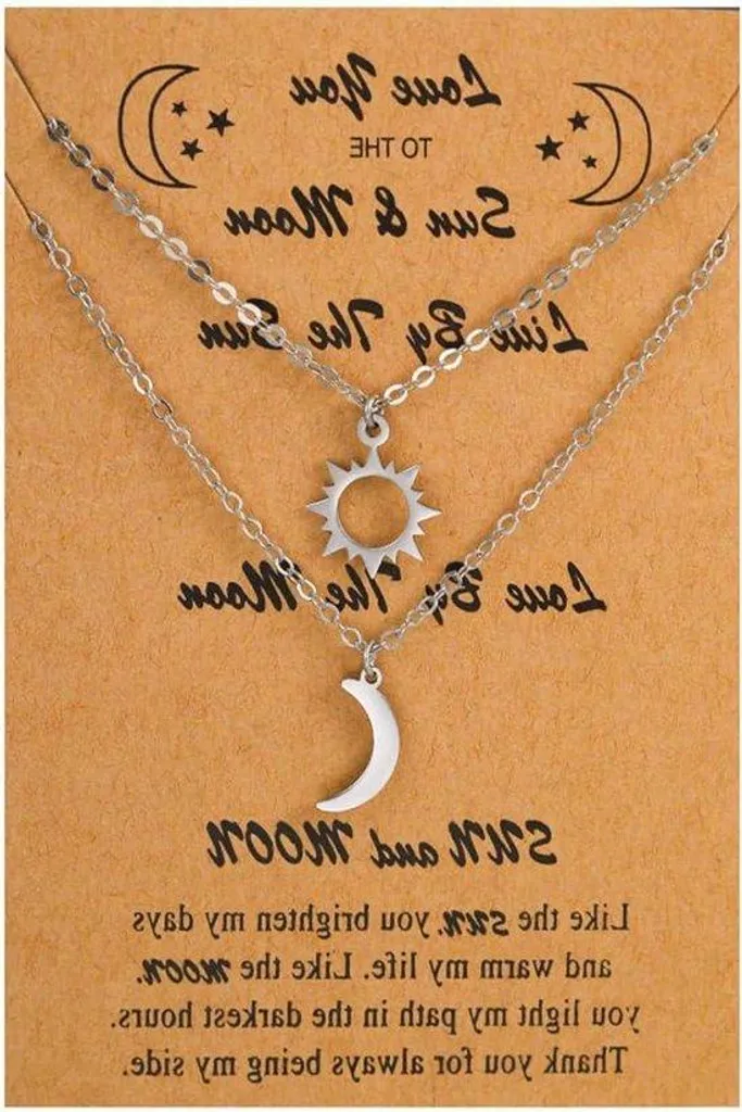 Collier lune et soleil d'amitié pour couple d'ados en acier argenté