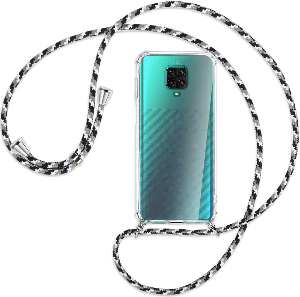 Handykette Backcover-Schutzhülle mit Band (Metall silberfarben) für Xiaomi Redmi Note 9 Pro / 9S - schwarz/grau/weiß