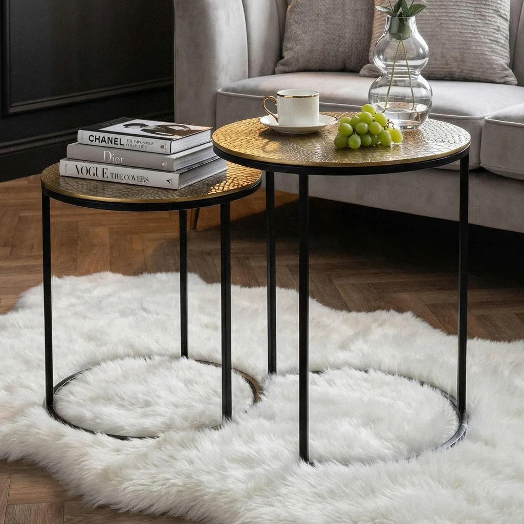 Tavolini Oro Instagrammabili WOHNLING - Set 2 Pezzi in Alluminio