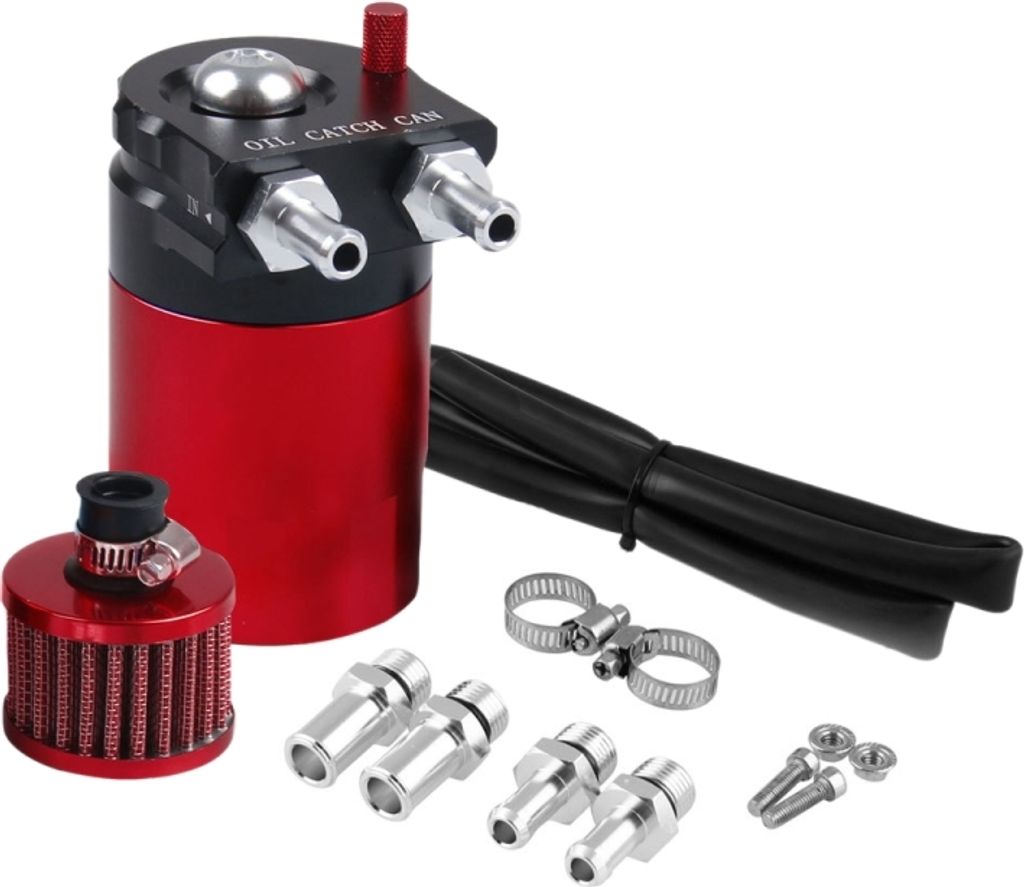 Universal Racing Aluminium Öl Catch Kann Öl Filter Tank Atemzug Tank, Kapazität: 300ML(Schwarzrot)