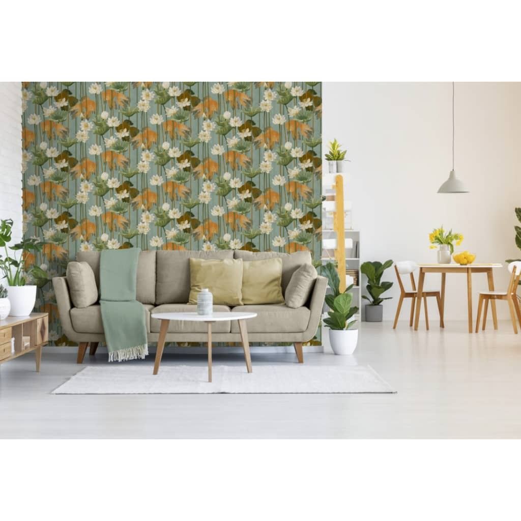 DUTCH WALLCOVERINGS Tapete Fisch/Blume Grün