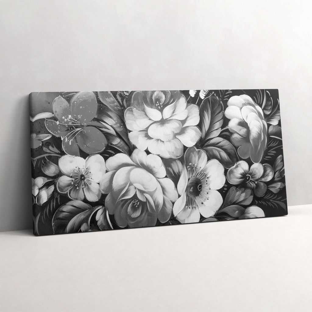Schwarze und weiße Blumen – Leinwandbild Wandbild – 100x50 cm – Leinwandbilder – Wandbilder – Schlafzimmer – Flur