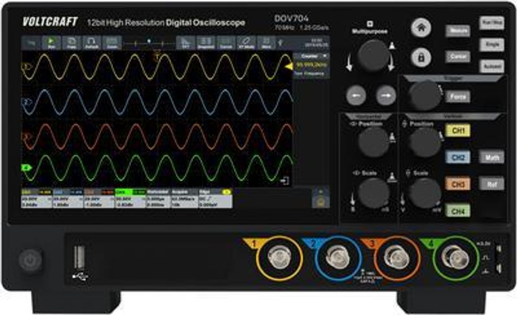 Voltcraft DOV704 Digital-Oszilloskop 70 MHz 4-Kanal 1.25 GSa/s 50 Mpts 12 Bit Digital-Speicher (VC-16753910)