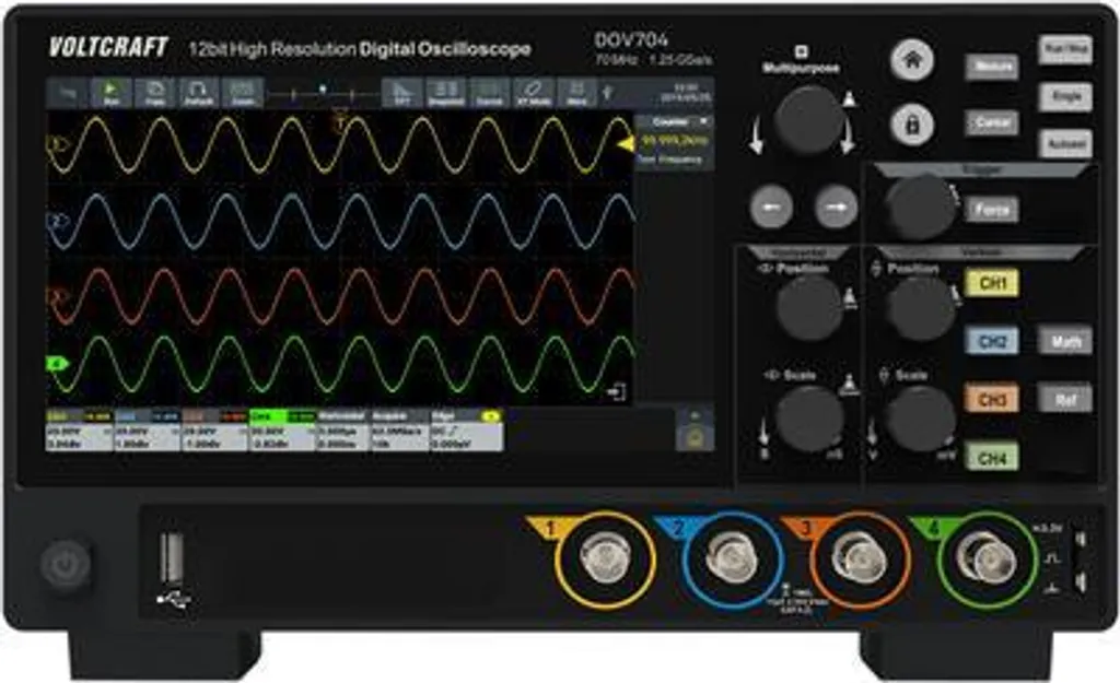 Oscilloscope Voltcraft 70 MHz pour diagnostic électronique 4 canaux